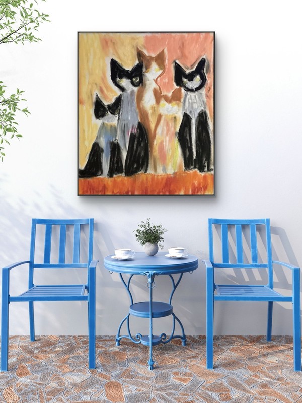 Abstract Expressionism Black Orange Cats Pets Original 11 by 15 on Paper gallery