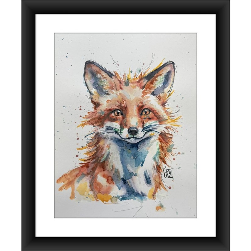 Original Mixed Media Watercolor Red Fox Animal Illustration Painting Art 11x14" gallery