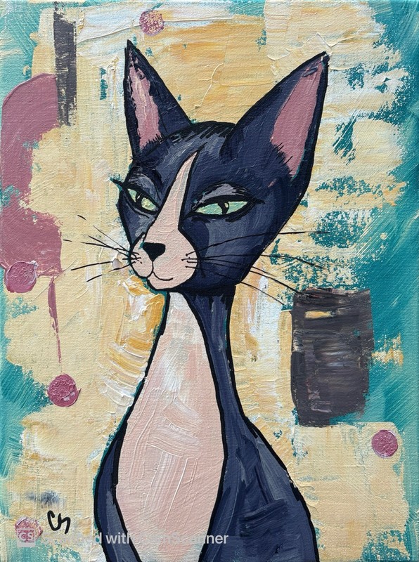 Stylized Debonair Tuxedo Cat Original Acrylic Painting 11x14 Signed Canvas Art gallery