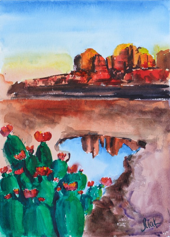 Grand Canyon Painting Arizona Original Watercolor National Park Art Cactus Wall