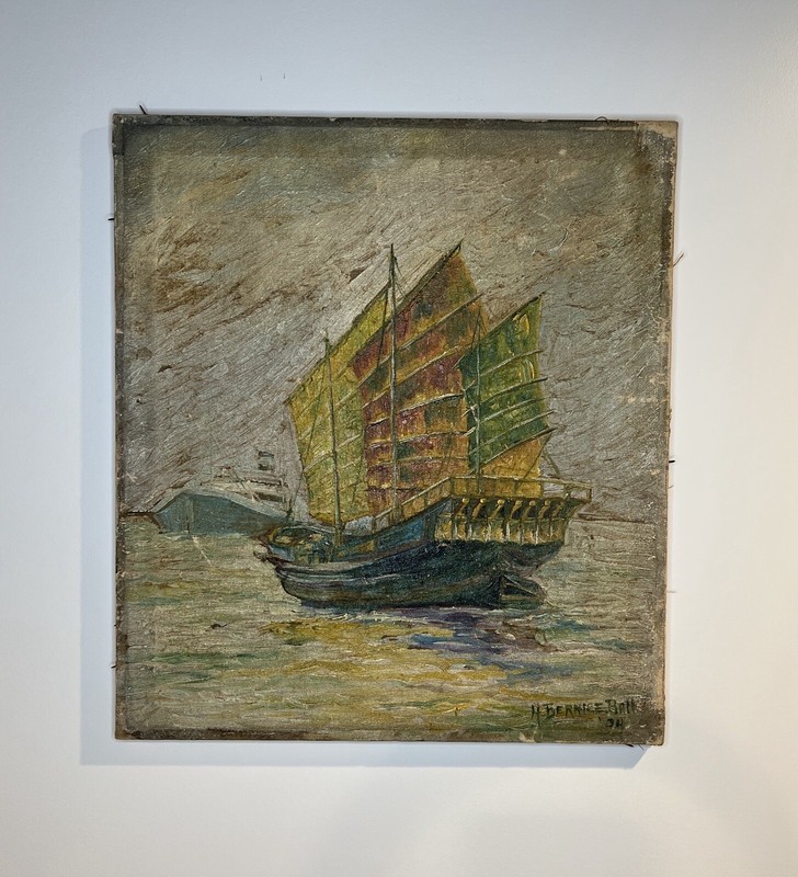Vintage Asian Boat Painting