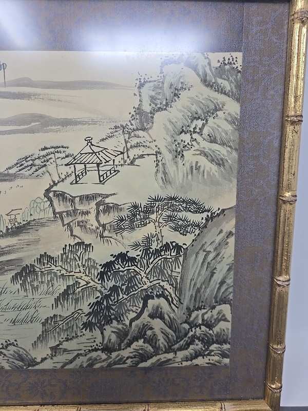 Chinese Watercolor Country Scene Professionally Framed 13 1/4 X 13 1/4" gallery