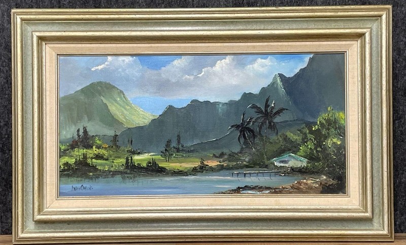 HELEN OWENS LISTED OIL ON CANVAS PAINTING HAWAII LANDSCAPE SEASCAPE OAHU