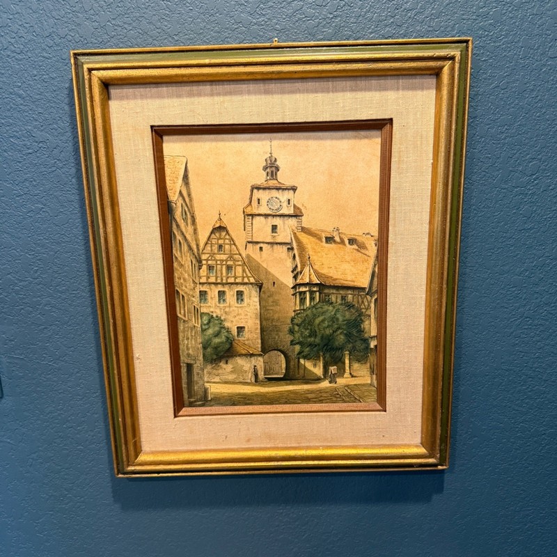 Original Oil Painting European Village Scene 12×16 Grumbacher Board Linen Mat