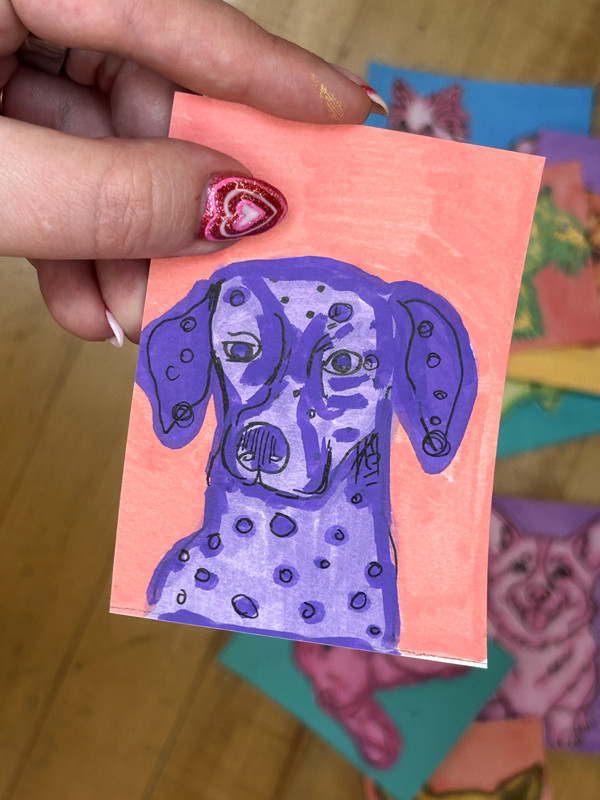 Aceo Original Painting Acrylic Dog Colorful Dalmatian 101 Polkadot Spotted pup