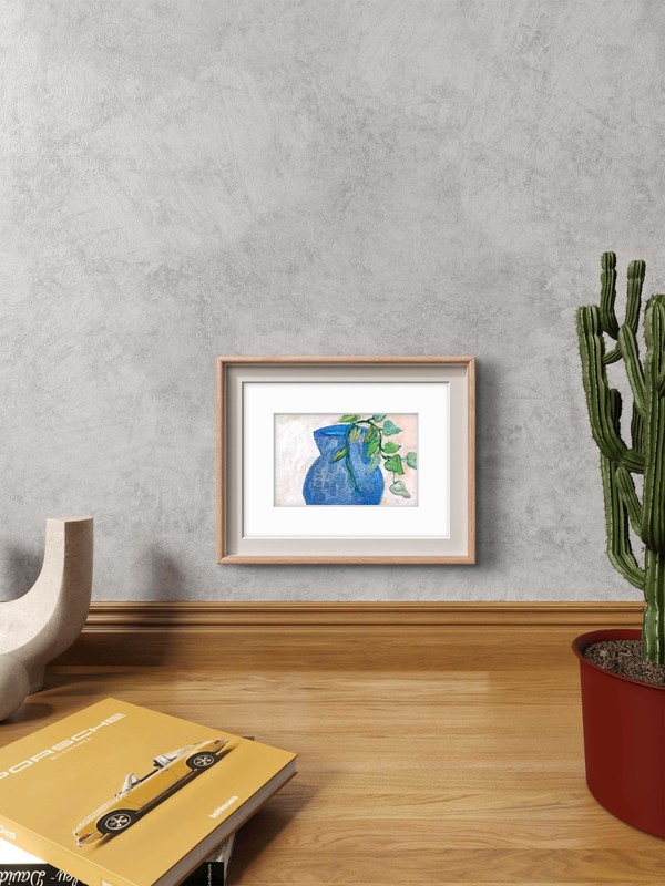 Houseplant In A Blue Pot Abstract Impressionist Original Painting 5x7 gallery