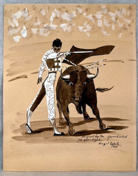 Vintage BULLFIGHTING Painting DRAWING Angel ZAPATA Bullfighter Matador Bullfight