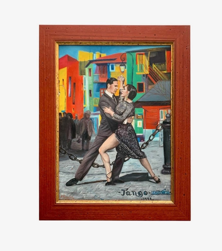 Painting Argentina Tango in Buenos Aires Signed & Dated 1999 Vintage Art Decor