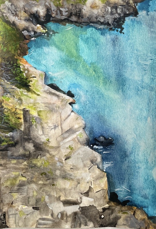 7×10 Original Watercolor Maine Coast, Unframed & Unique w/ Green, Blue
