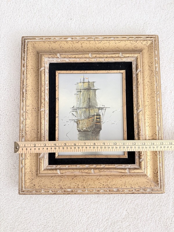 Oil Painting Signed Garcia With Ship Wood Frame 17 1/2 X 16 1/2 gallery