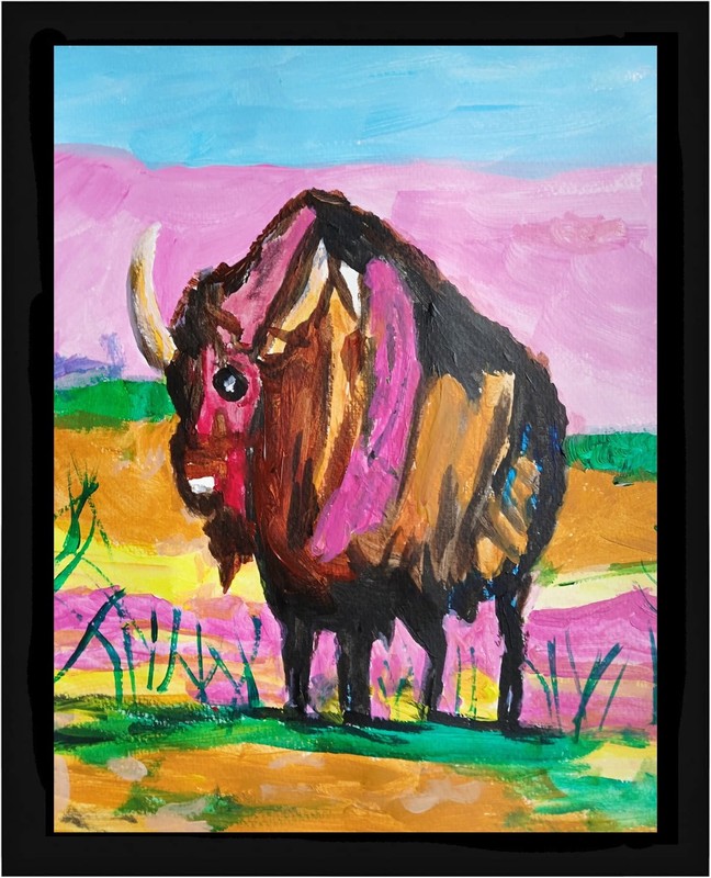Abstract/Expressionism Buffalo Roaming 11×14 One of a Kind Colorful Painting