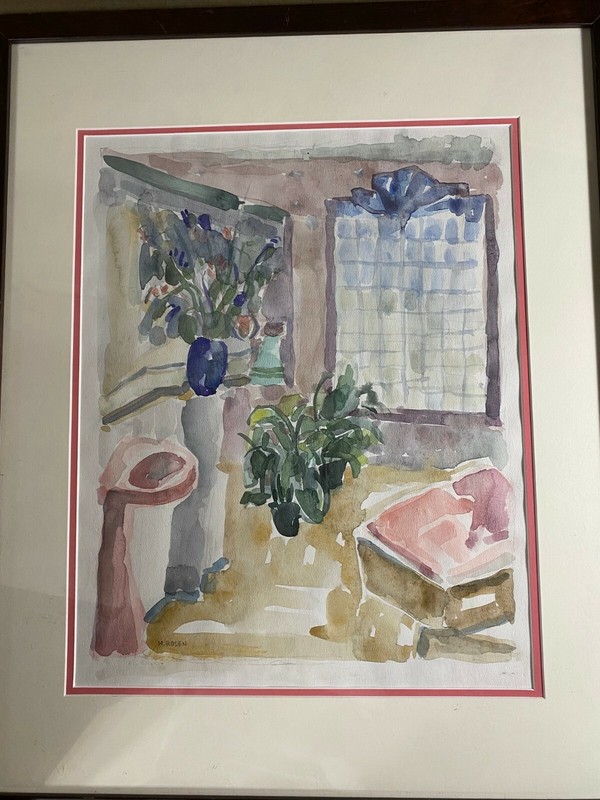 M Rosen "Interior Scene With Flowers" Watercolor Painting Signed And Framed gallery