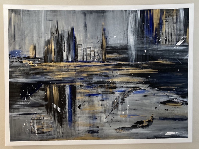 Abstract Cityscape Reflection Acrylic On Canvas Original Large Painting gallery