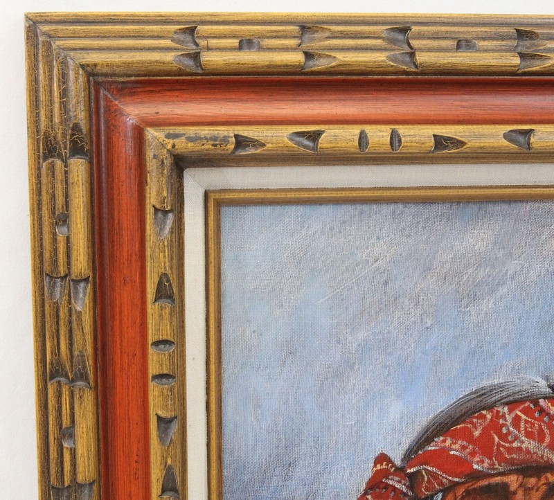 Daniel Yazzie 14x18 Oil Painting Portrait of Old Navajo Man Carved Mexico Frame gallery