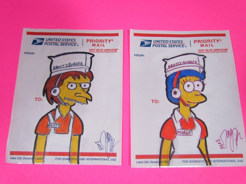 The Simpsons.Street Art Graffiti Usps Sticker.. Krusty Burger..Monty and Marge