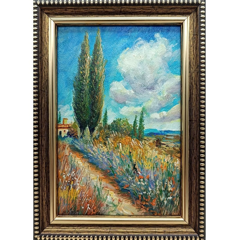 Summer nature Oil painting Original art Country Landscape Flower meadow 4 x 6 in