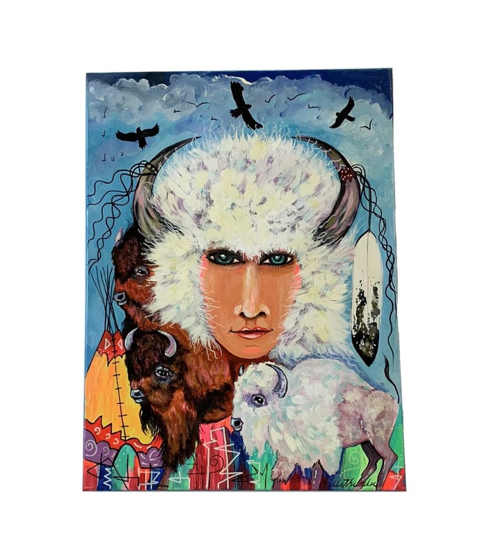 Painting Native American Buffalo Woman Portrait Sioux Kathleen Kills Thunder