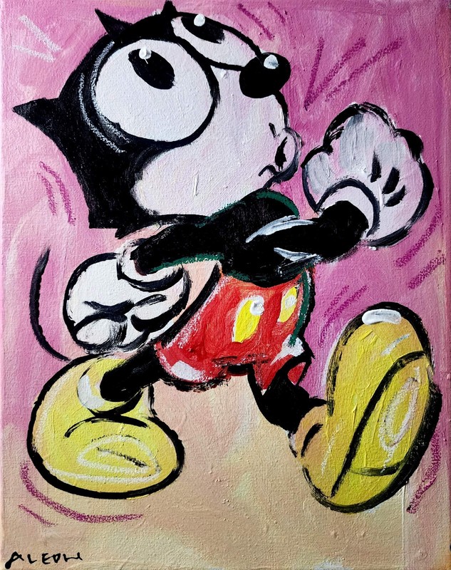 Original Abstract Expressionist Mickey Mouse Felix Canvas 14x11 Modern Fine Art gallery