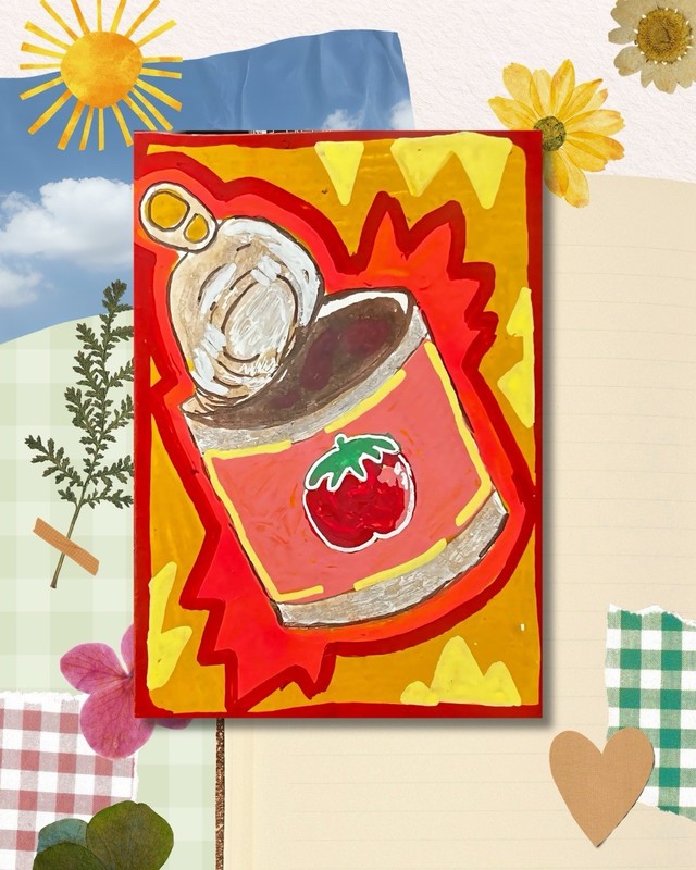 ACEO Art Card Original , Silly Tomato Canned food, FREE SHIPPING
