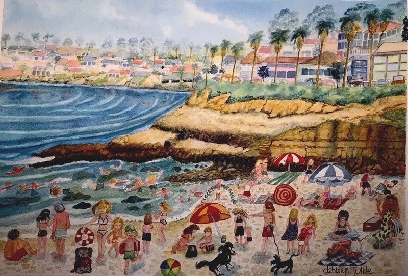 WATERCOLOR 14×10 Original Ocean Beach People Famous Sailboat Coastal Summer