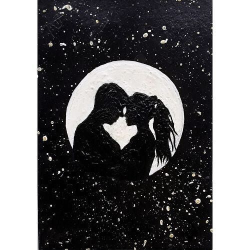 ACEO Original Couples Love Moon Modern Acrylic Art Card 100% Hand Made OOAK NEW
