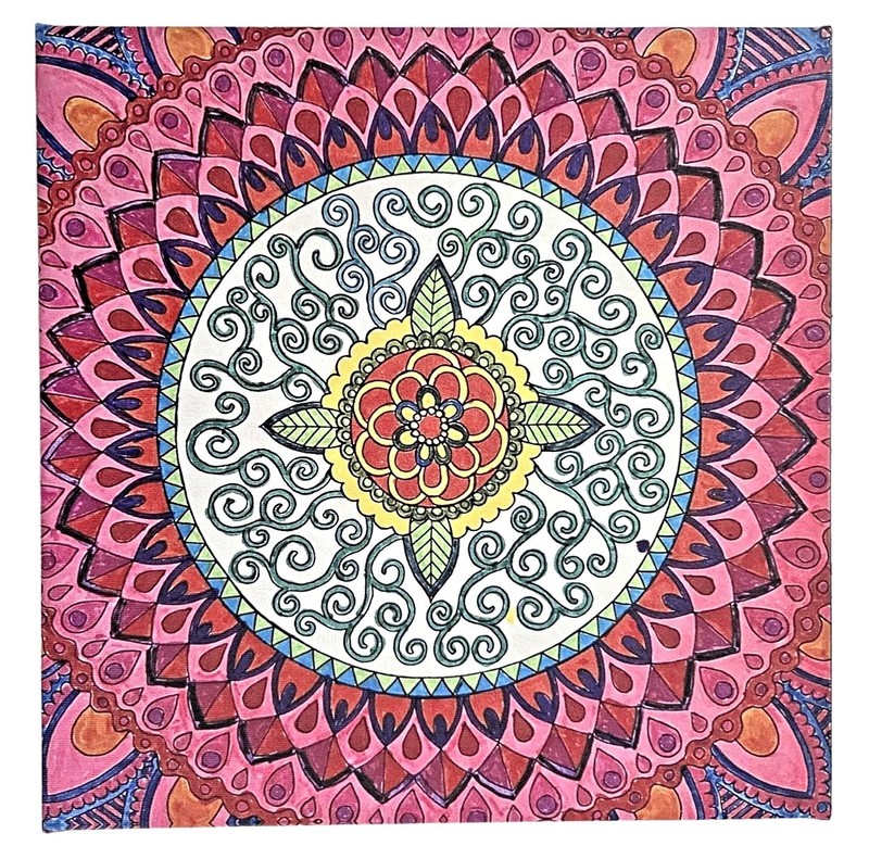 Artist Signed Abstract 1960s Style Canvas Geometric Print 12 x 12 in.
