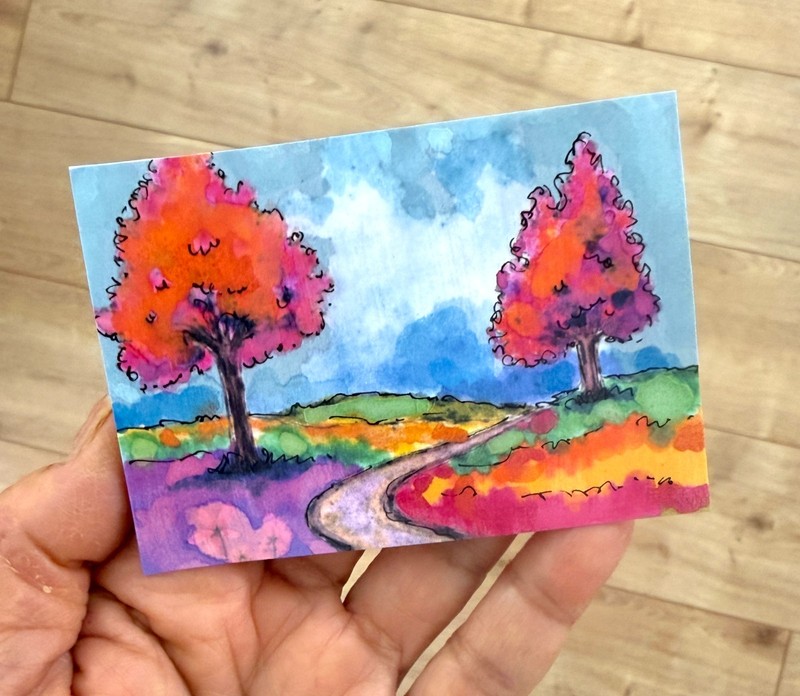 Original Landscape ACEO Painting Colorful Trees Path OOAK Art Card AdriO gallery