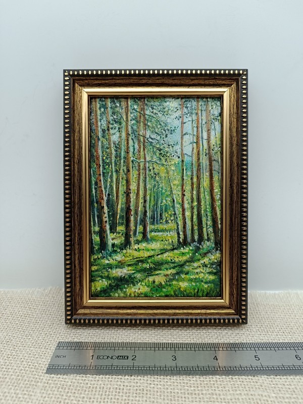 Birch Forest Original Oil Painting 4x6 Framed Signed Sunlit Landscape Path Art gallery