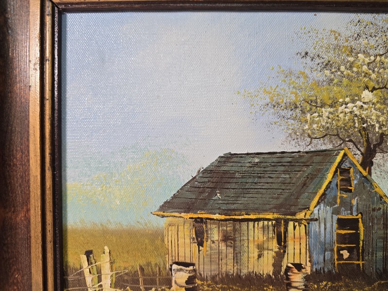 Phillip Cantrell Signed Barn Oil Painting 10" x 8", Framed 14.5” x 12.5” gallery