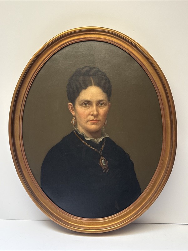 Antique Portrait Painting American Pretty Woman Female Model Estate Heirloom Oil