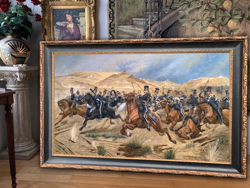Huge 5 x 3 feet Oil Painting «The Charge of the Light Brigade» + Wooden Frame