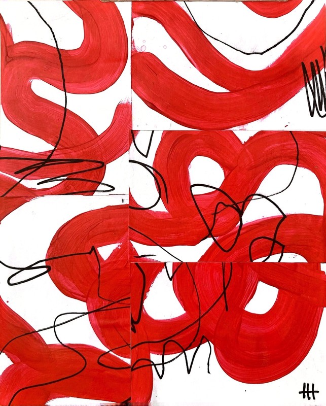 Hand Painted Red+White Abstract 8.5x10 Acrylic Collage Wall Art, Holly Hammond gallery