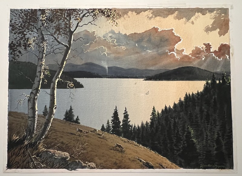 QUINTEN GREGORY Original Watercolor Painting Of Coeur D’alene Idaho -38x30” gallery