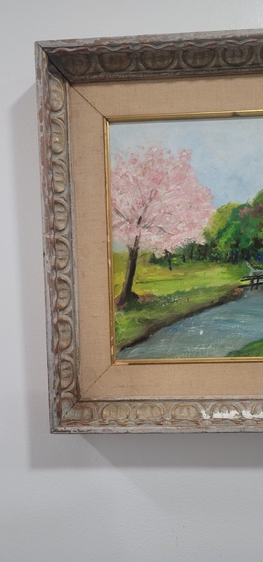 Vintage Folk Art "American Primitive Scene" Oil Painting - Signed And Framed gallery