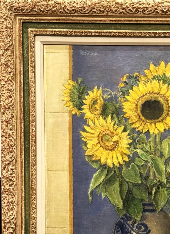 Jakob Ritzmann (Swiss), VTG c 1939 Orig. Impressionist O/C "Sunflowers", Signed! gallery