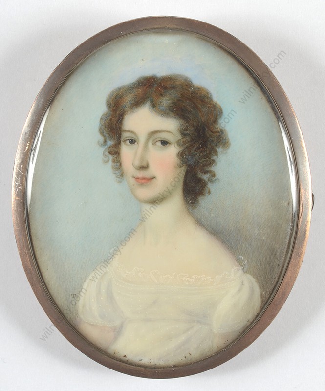British monogrammist «T.»»Lady in white gown», English miniature, late 1790s