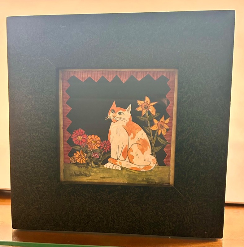 Watercolor painitng of a Cat by Darcy Nading 1988 Framed gallery