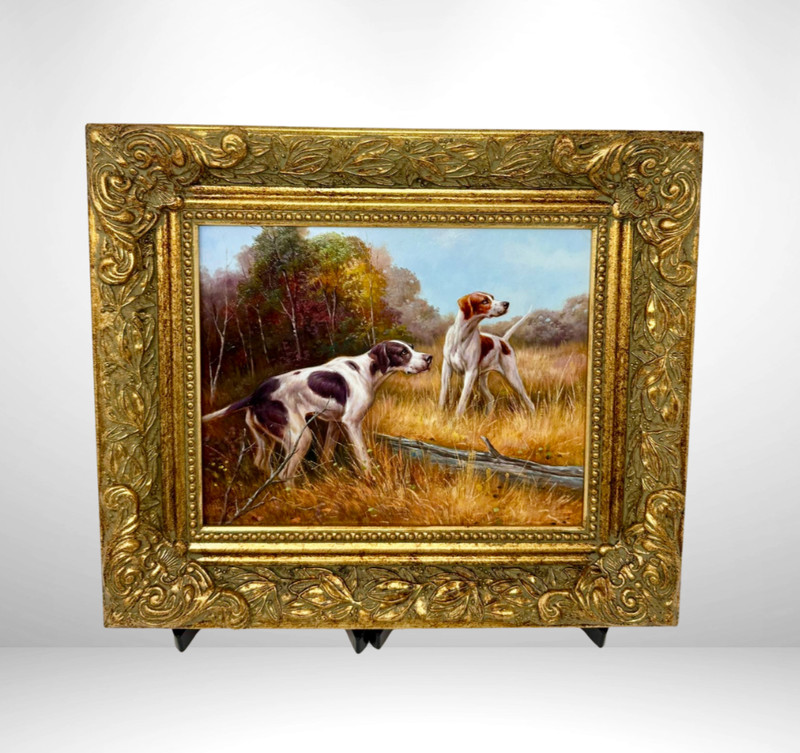 Setter Dog Pair – Framed Oil Painting 12×14