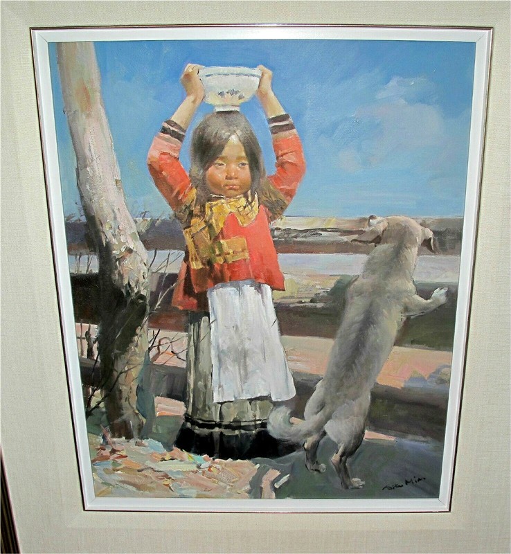 Mian Situ Chinese American Impressionist Oil Painting Original «Sneaky Dog»