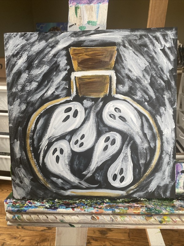 Ghost,scary,cute,Halloween Original Painting 12/12 Wood Frame,acrylic