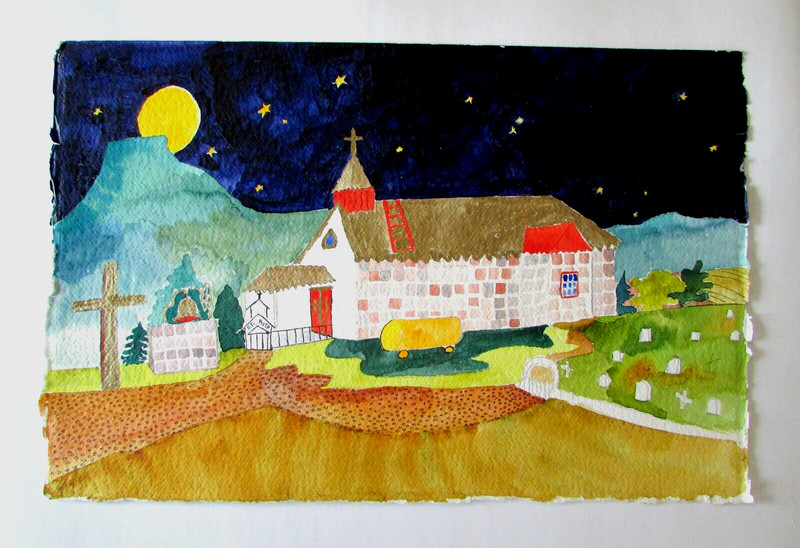 Maureen Freyne Santa Fe Folk Art Painting Saint Rita Church Bernal New Mexico