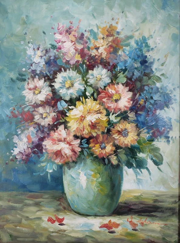 Vintage Walter Adams Bouquet of Flowers Oil Painting Still Life Signed Framed