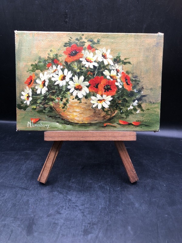Vintage Mini Painting Still Life Daisies ￼4"x 6" Signed Madeline Laczhazy gallery