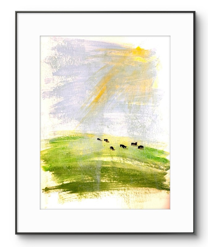 Original Abstract Expressionism 9×12 Cows Landscape Handmade Unique Signed Art