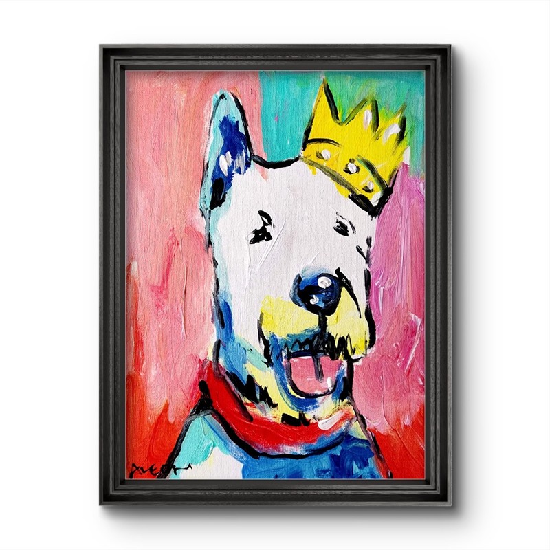 Original Abstract Dog Painting Canvas Neo Expressionist Fine Art Decor 9×12