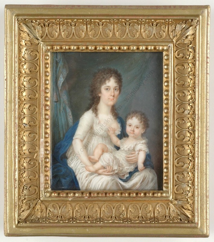 Joseph Kaltner (1750-1824) «Countess Colloredo with her son» miniature, 1800 (m)