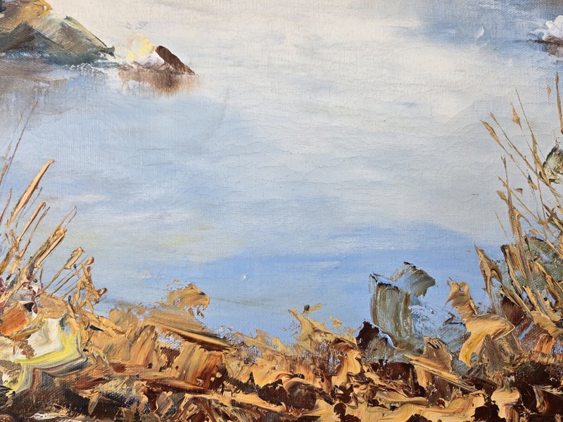 Manuel Munoz Merida, Spain original landscape w river oil painting 36" x 24" gallery