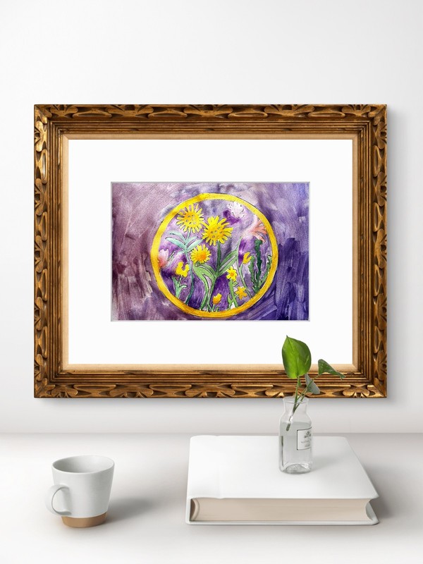 Garden On Purple Contemporary Expressionist Pearlescent Watercolor 9x12 Paper gallery