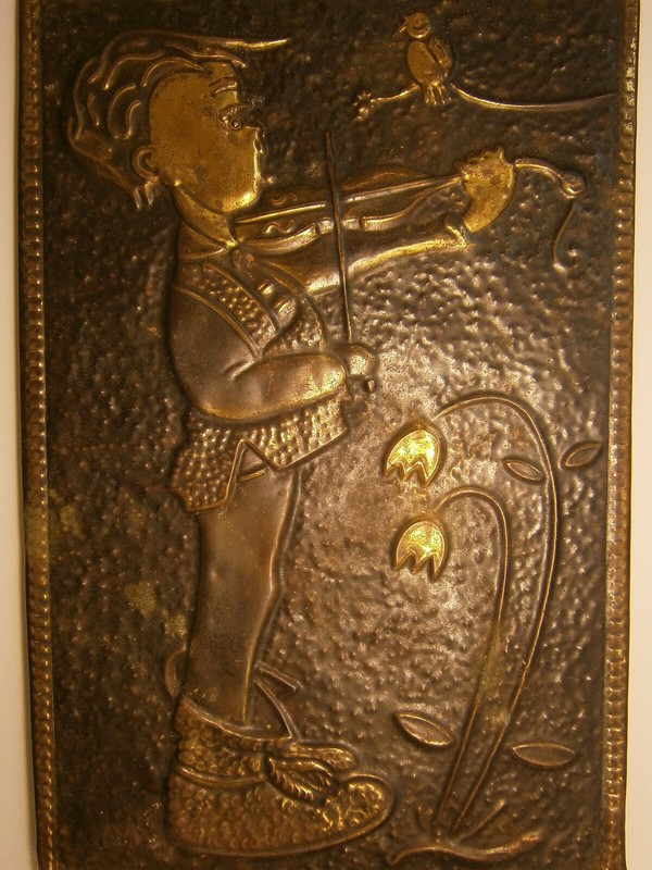 Boy Playing Violin Vtg Embossed Metal Picture Violinist Player Musician Painting gallery