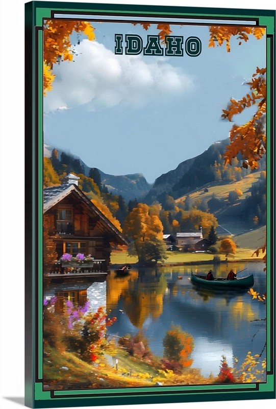 Idaho Cabin Fishing Lake Mountains Art Travel Poster or a Canvas Wrap art
